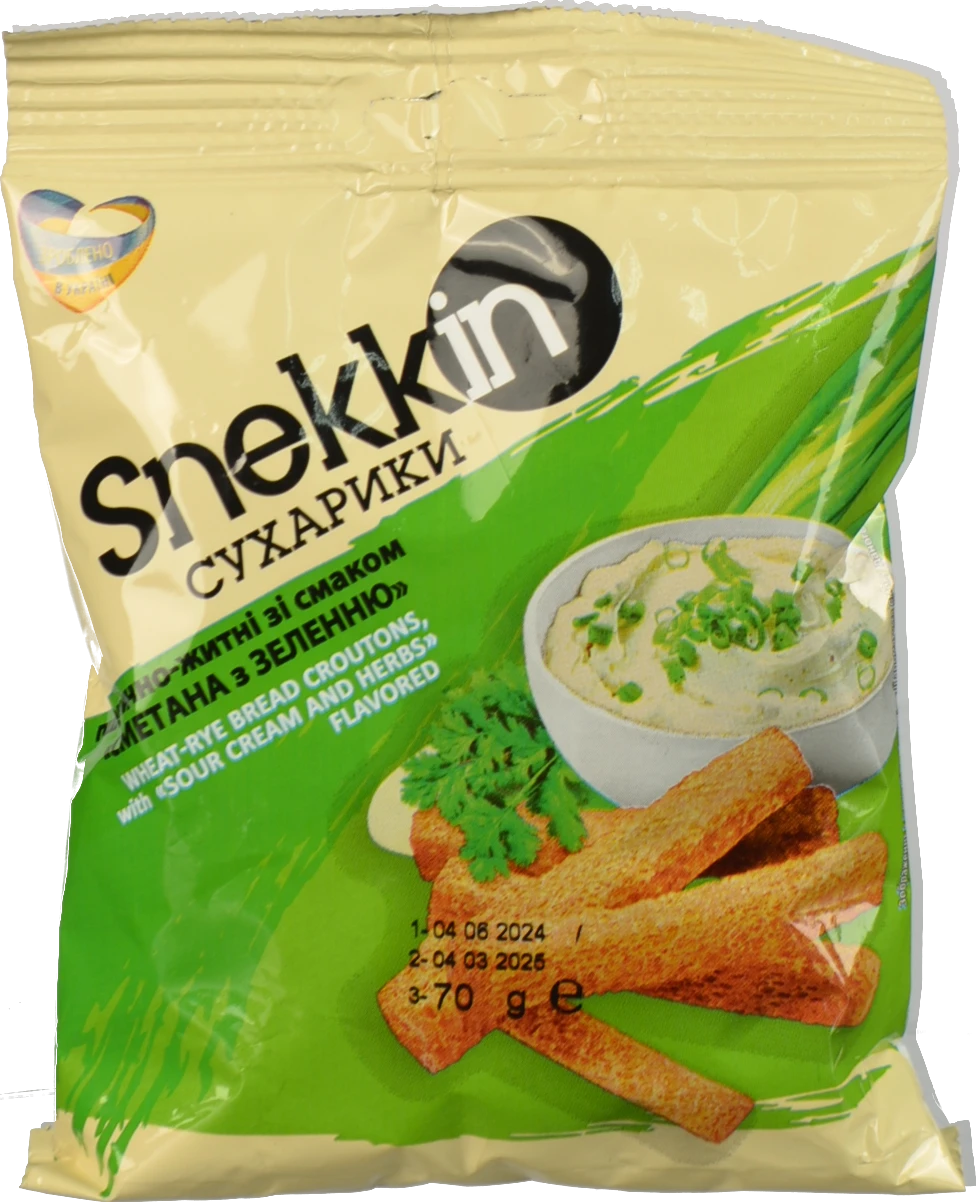 Сухарики Snekkin 70г пшенично житні сметана зелень