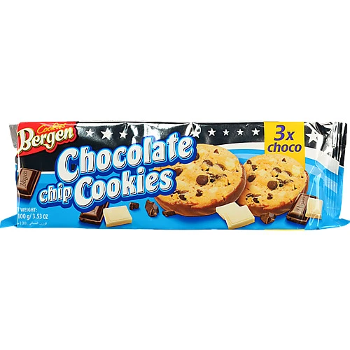 Печиво Bergen Cookies 100г з потрійним шоколадом
