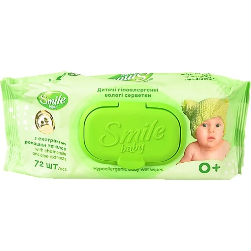 Серветки вологі для дітей від народження з екстрактом ромашки та алое Smile Baby 72шт