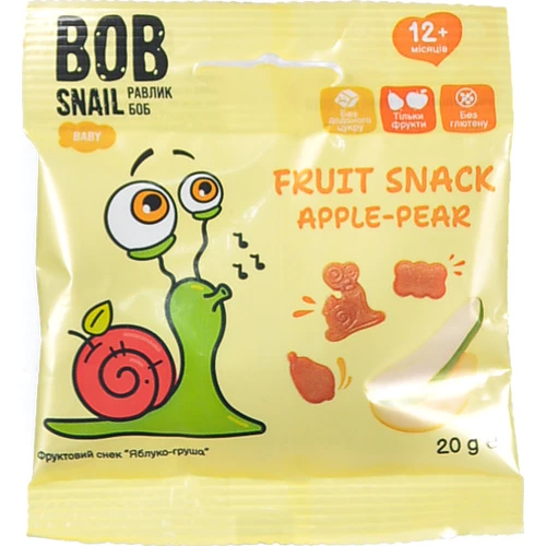 Фруктовий снек для дітей від 12 міс Apple-pear Baby Bob Snail м/у 20г