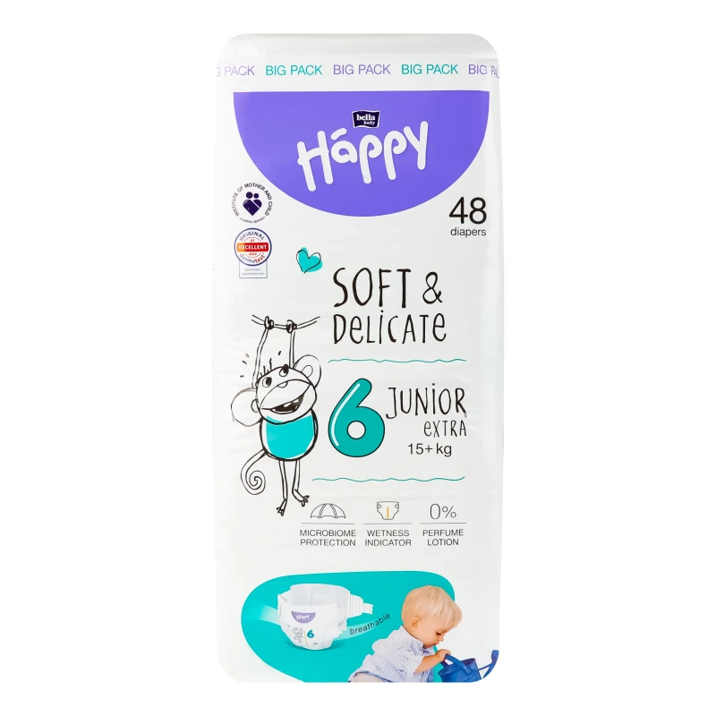 Підгузники для дітей від 15кг 6 Junior Extra Soft&Delicate Bella Baby Happy 48шт