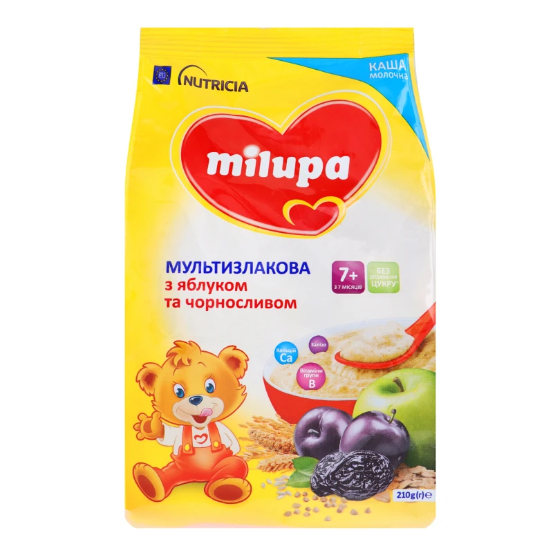 Каша молочна для дітей від 7міс з яблуком і чорносливом Мультизлакова Milupa м/у 210г