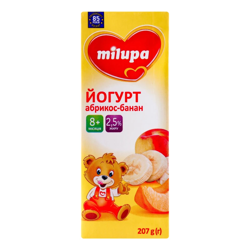 Йогурт 2.5% для дітей 8міс+ Абрикос-банан Milupa т/п 207г