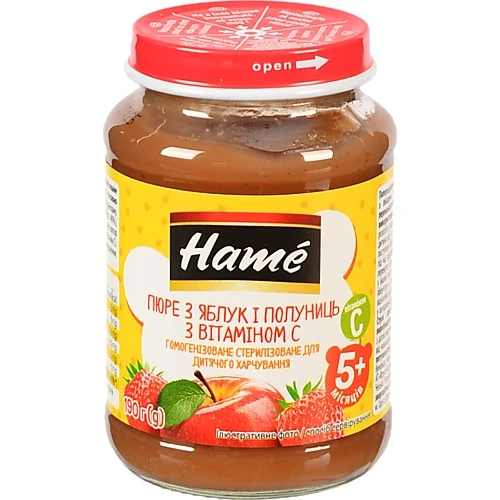 Пюре для дітей від 5міс Яблуко та полуниця Hame с/б 190г