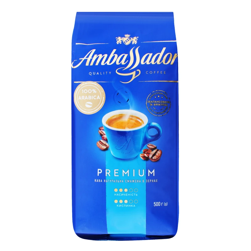 Кава натуральна смажена в зернах Premium Ambassador м/у 500г