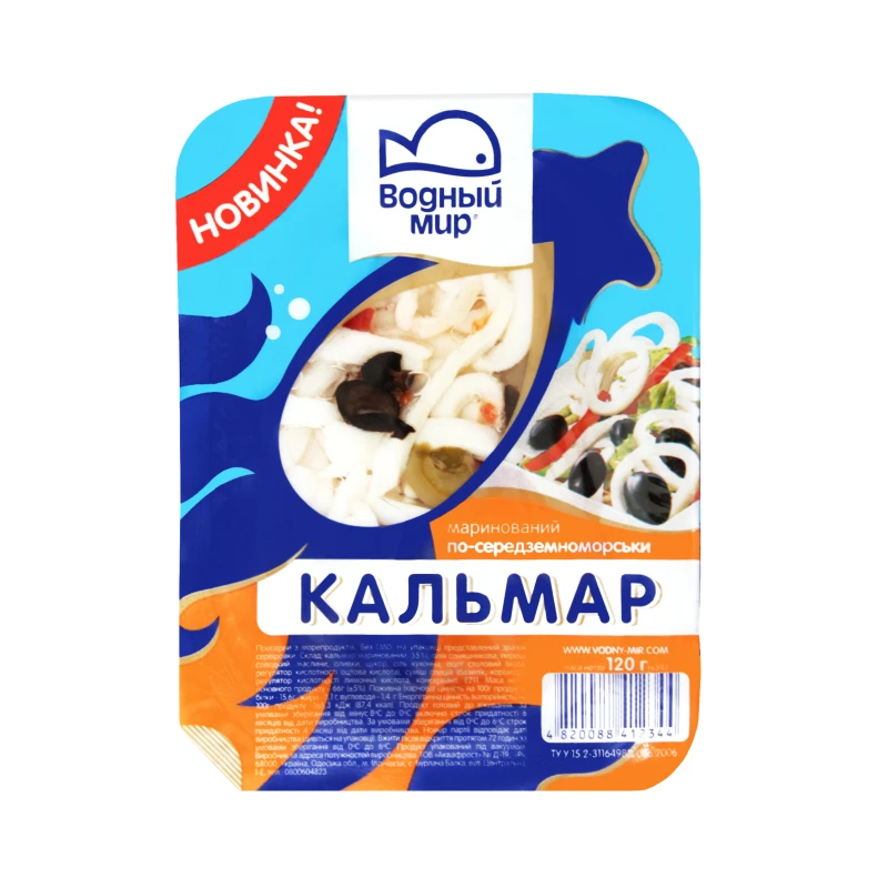 Кальмар солений в олії По-середземноморськи Водний світ лоток 120г