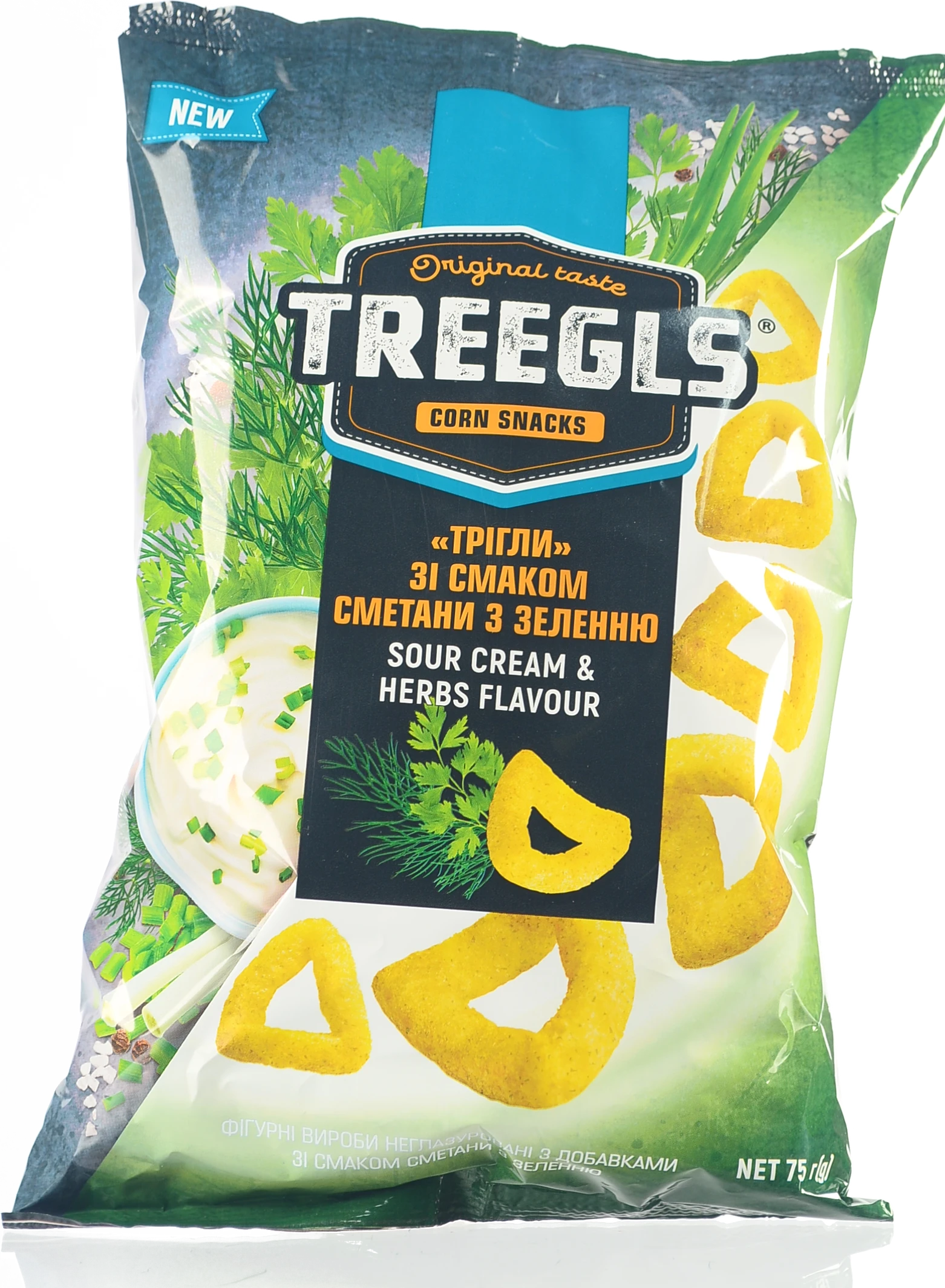 Снеки кукурудзяні Treegls 75г сметана зелень