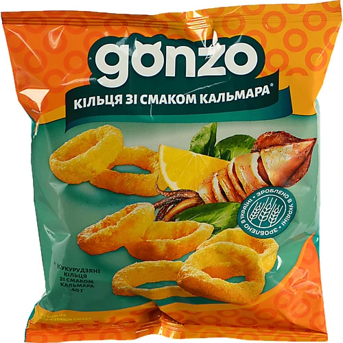 Кільця кукурудзяні зі смаком кальмара Gonzo м/у 40г