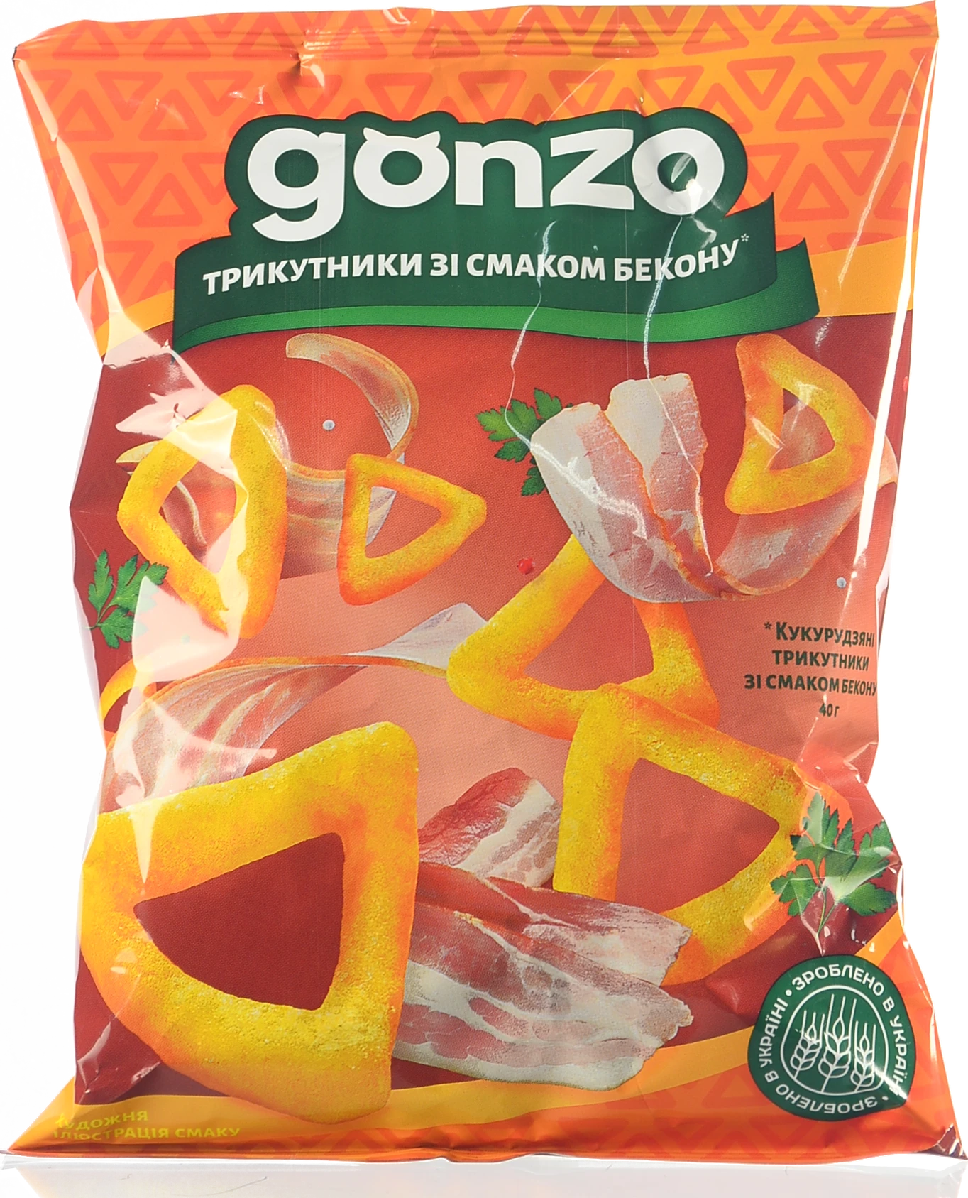 Трикутники кукурудзяні зі смаком бекону Gonzo м/у 40г