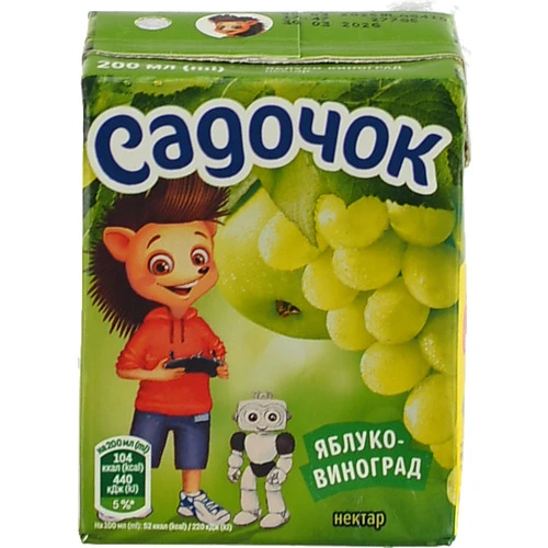 Нектар освітлений пастеризований Яблуко-Виноград Садочок т/п 200мл