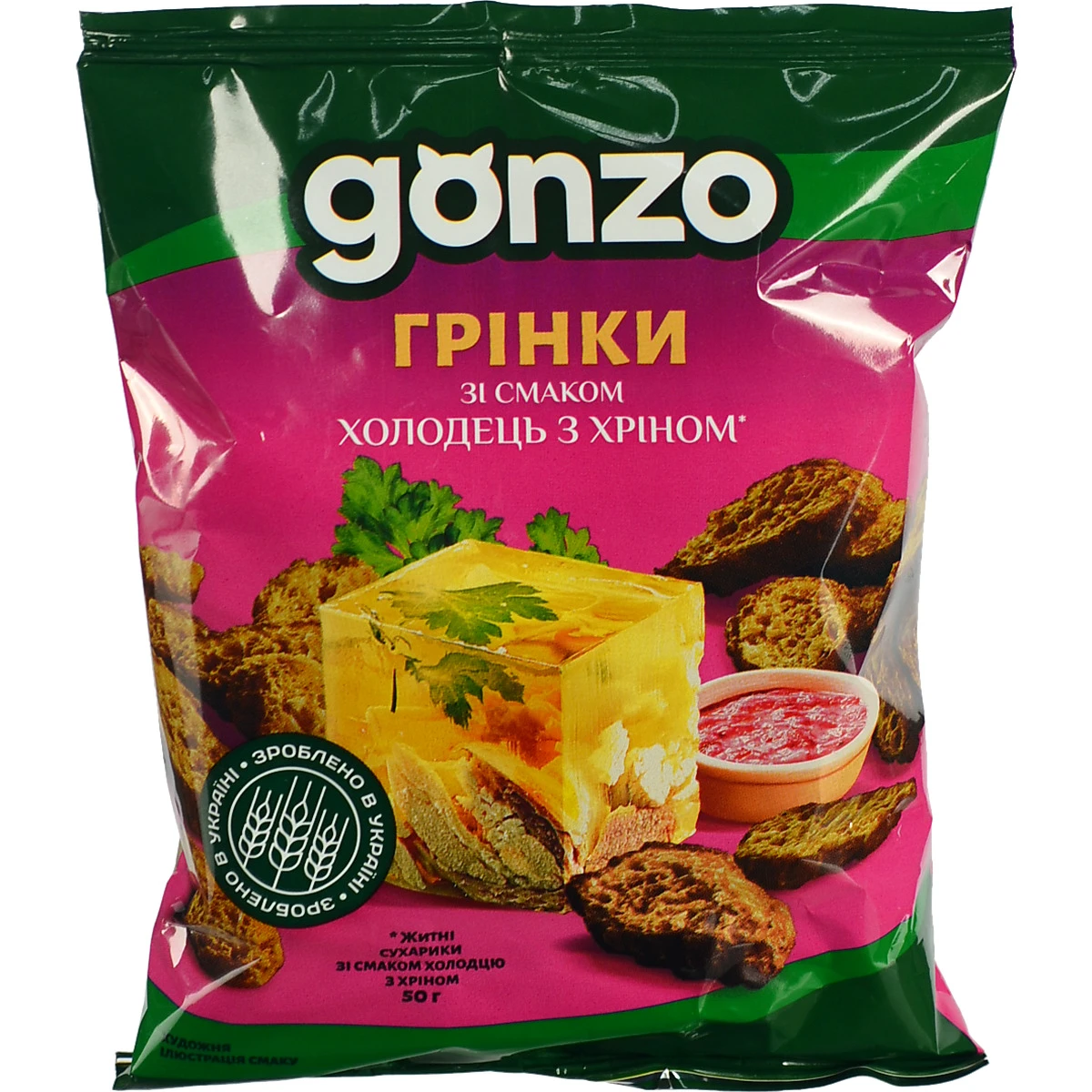 Грінки житні Холодець з хріном Gonzo м/у 50г