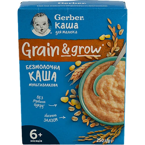 Каша безмолочна для дітей від 6міс мультизлакова Grain&grow Gerber к/у 250г