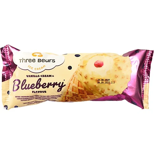 Морозиво «Три ведмеді» 70г Ваніль-Вершки & Чорниця глазур ваф.рожок