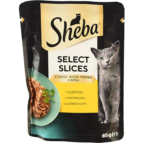 Корм консервований для дорослих котів Sheba Select Slices з куркою в соусі 85г