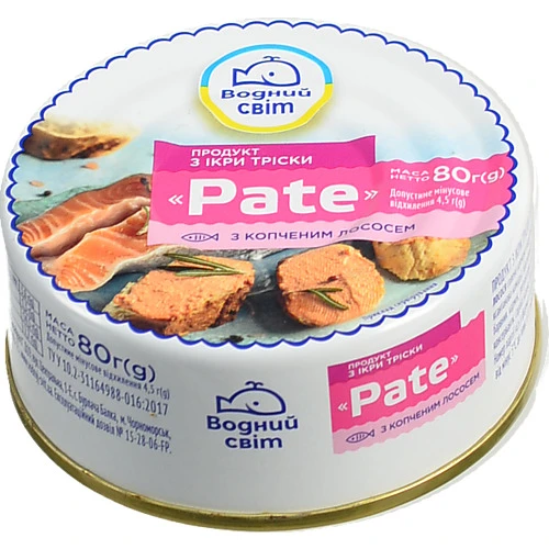 Паштет Водний Світ Pate з ікри тріски та копченого лосося 80г