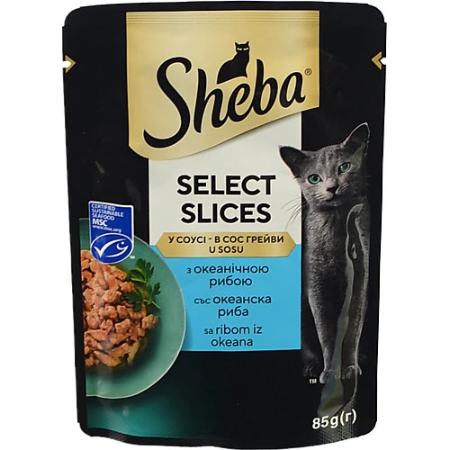 Корм вологий для дорослих котів Sheba Select Slices з океанічною рибою в соусі 85г