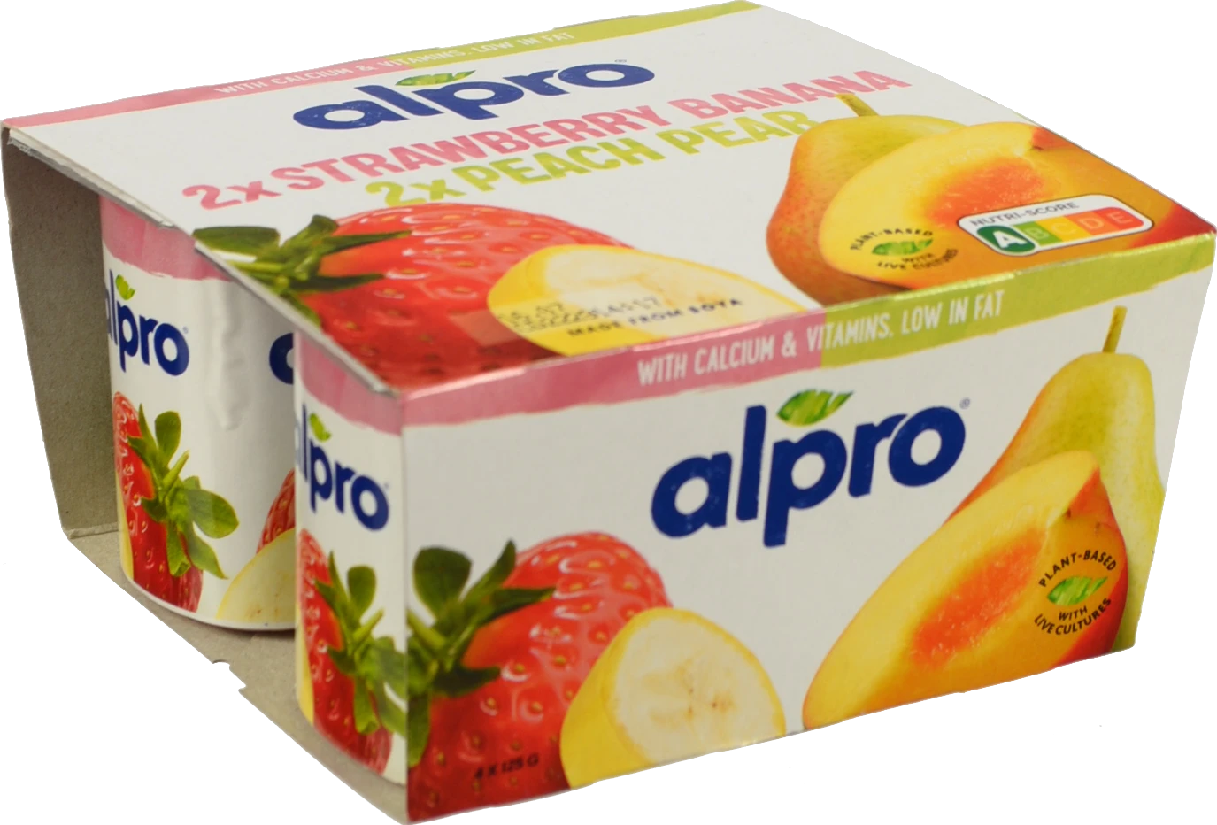 Продукт Алпро 4х125г полуниця банан персик груша соєвий
