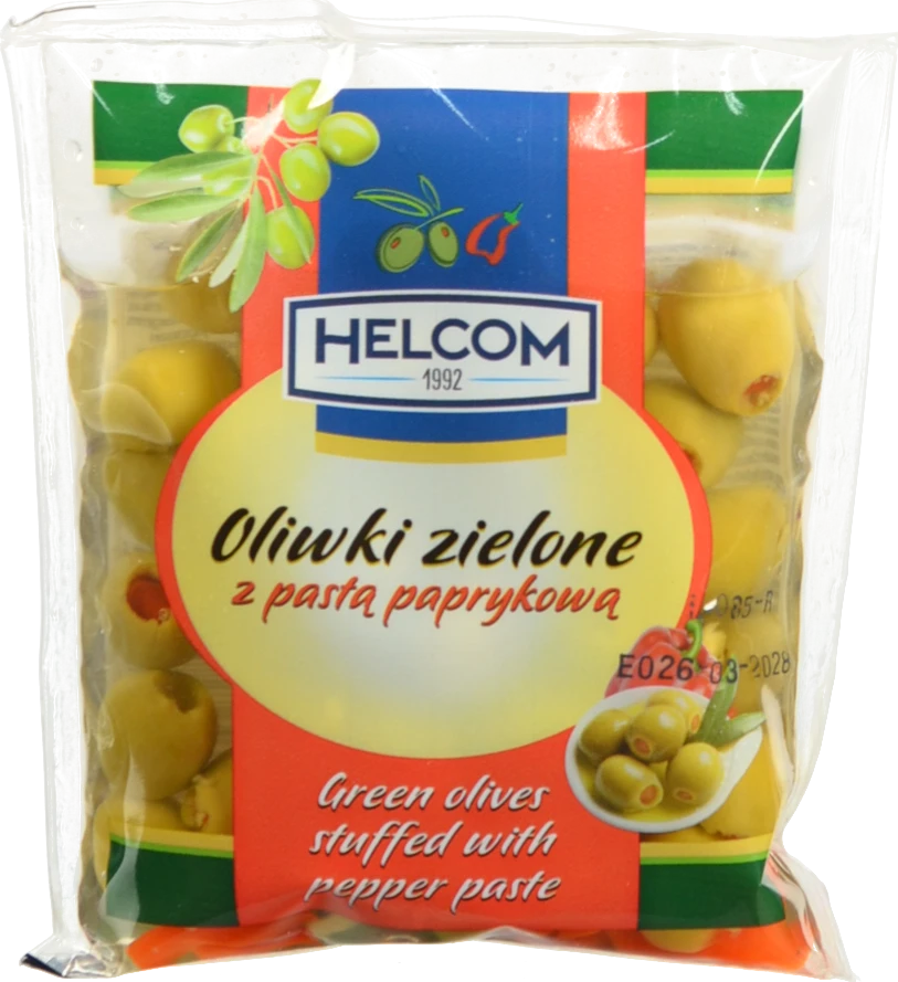 Оливки Helcom 195г фаршировані пастою з паприки
