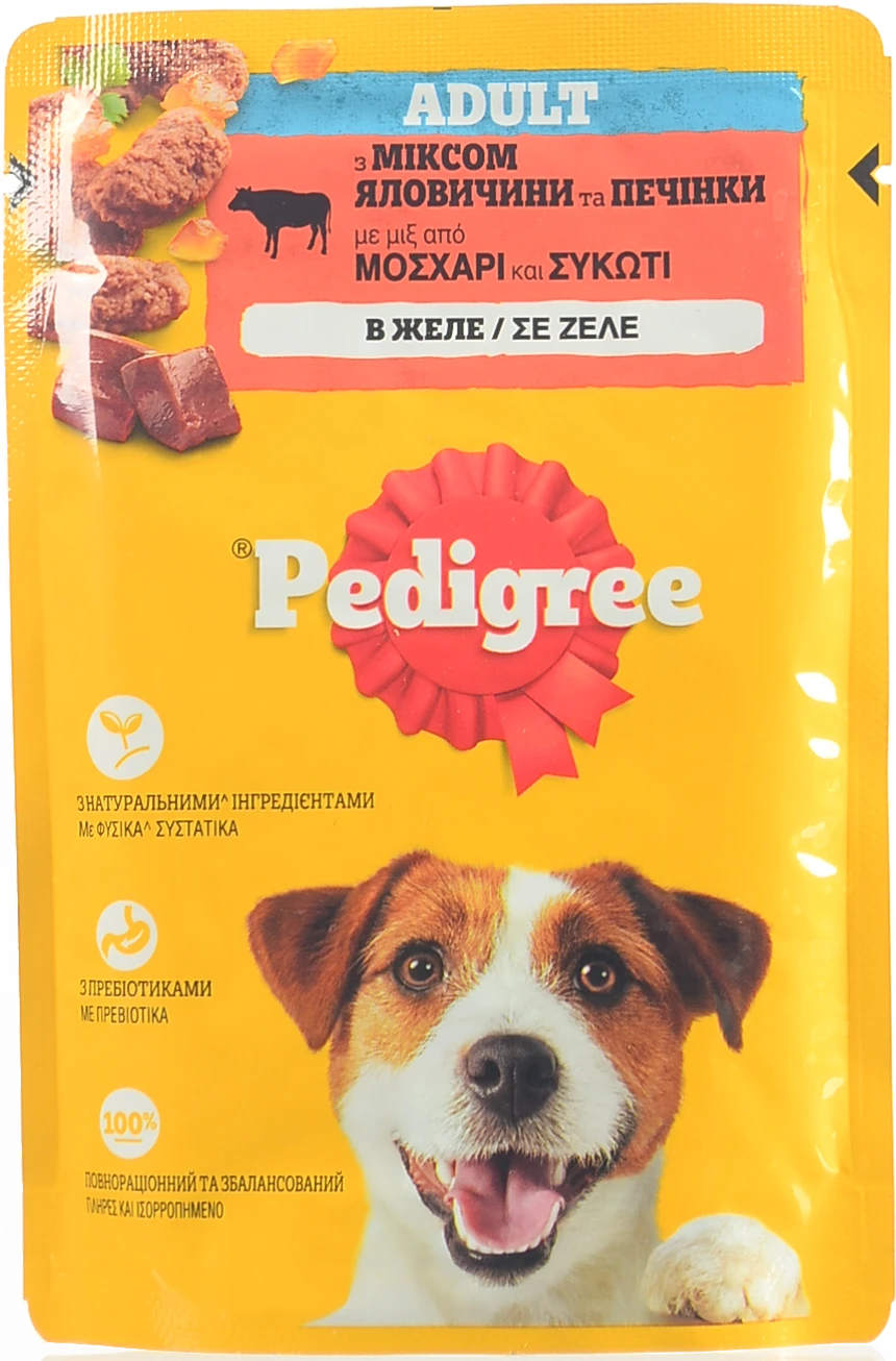 Корм вологий для дорослих собак з яловичиною та печінкою в желе Pedigree д/п 100г