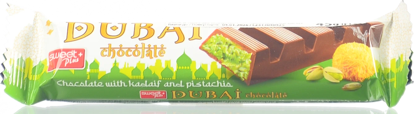 Шоколад Sweet Plus 45г dubai chocolate молочний фісташковий крем kadaif