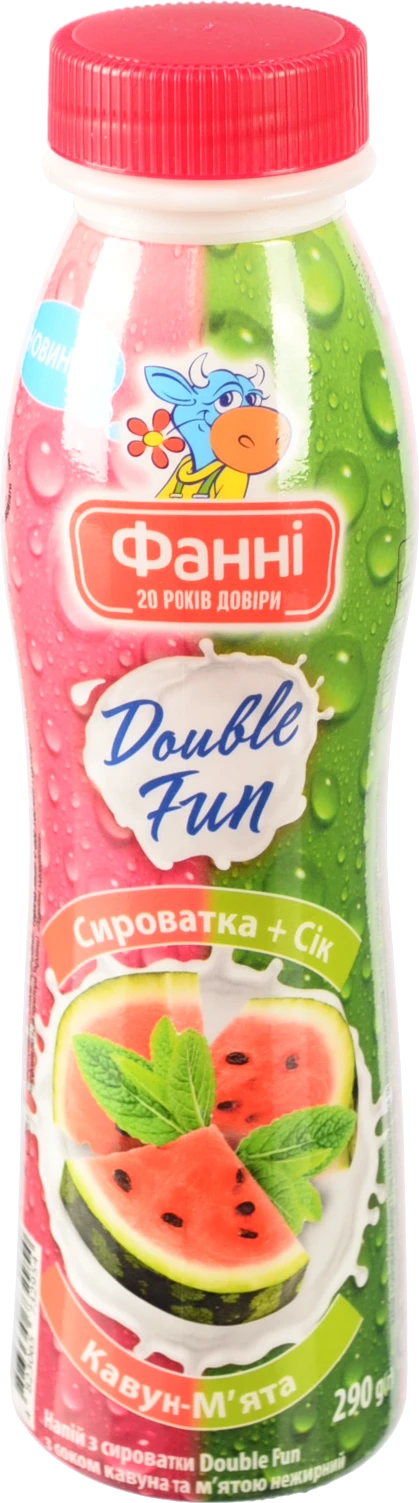 Напій з сироватки нежирний Кавун-м'ята Double Fun Фанні 290г