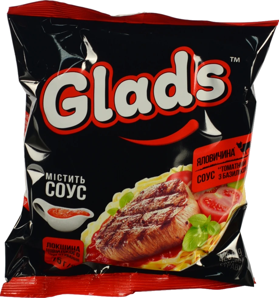 Локшина швидкого приготування Яловичина + Соус Томатний з базиліком Glads м/у 75г