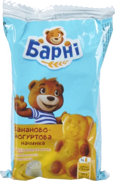 Тістечко бісквітне з бананово-йогуртовою начинкою Барні м/у 30г