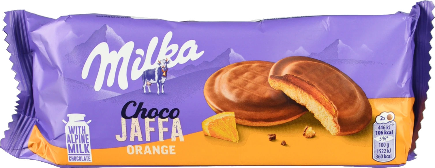 Печиво бісквітне вкрите молочним шоколадом Orange Jelly Choco Jaffa Milka м/у 147г