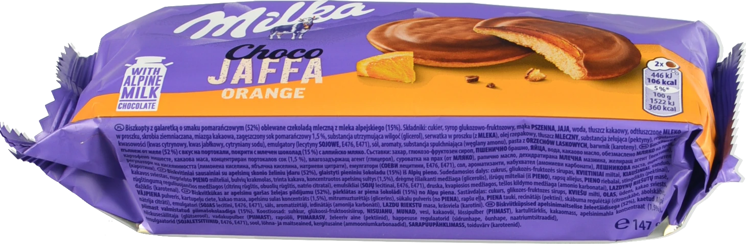 Печиво бісквітне вкрите молочним шоколадом Orange Jelly Choco Jaffa Milka м/у 147г
