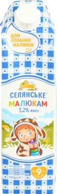 Молоко 3.2% для дітей від 9міс ультрапастеризоване Малюкам Селянське т/п 950г