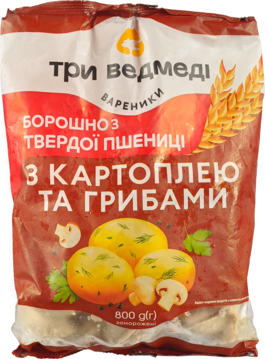 Вареники з картоплею та грибами Три ведмеді м/у 800г