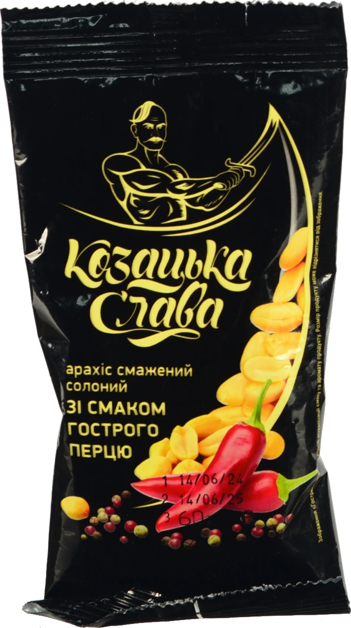 Арахіс смажений солоний зі смаком гострого перцю Козацька слава м/у 60г