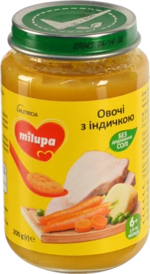 Пюре для дітей від 6міс Овочі з індичкою Milupa с/б 200г