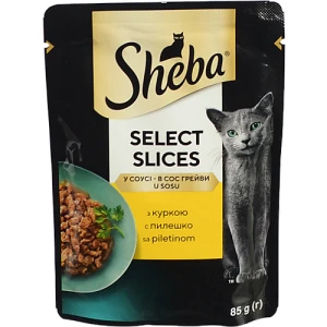 Корм консервований для дорослих котів Sheba Select Slices з куркою в соусі 85г
