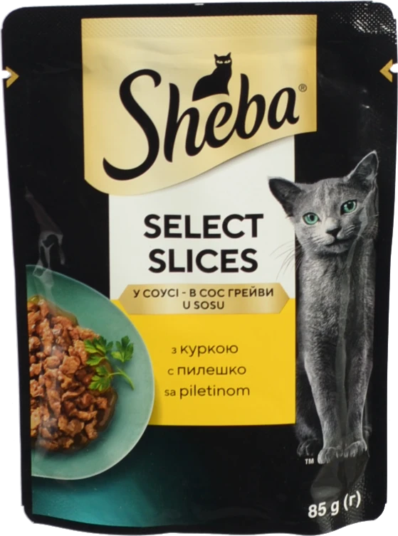 Корм консервований для дорослих котів Sheba Select Slices з куркою в соусі 85г
