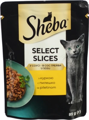 Корм консервований для дорослих котів Sheba Select Slices з куркою в соусі 85г