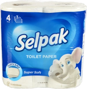 Папір туалетний 3-х шаровий Super Soft Selpak 4шт