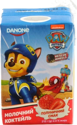 Коктейль молочний 2.5% Полуничний Paw Patrol Danone т/п 212г