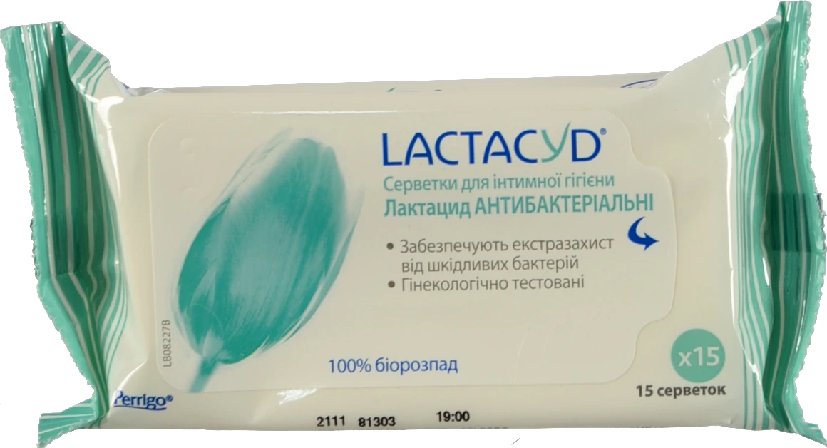 Серветки для інтимної гігієни Антибактеріальні Lactacyd 15шт
