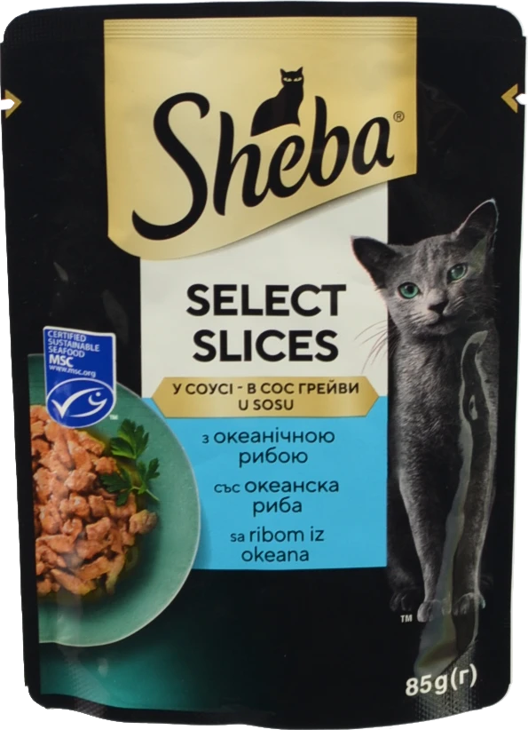 Корм вологий для дорослих котів Sheba Select Slices з океанічною рибою в соусі 85г