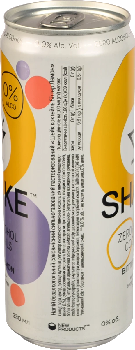 Напій безалкогольний соковмісний сильногазований Bitter Lemon Coctails Shake з/б 330мл