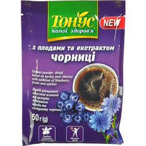 Напій розчинний на основі ячменю та цикорію з добавкою плодів чорниці З чорницею Тонус м/у 50г