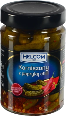 Корнішони Helcom 327мл з перцем чилі