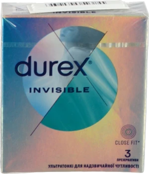 Презервативи латексні з силіконовою змазкою Invisible Durex 3шт