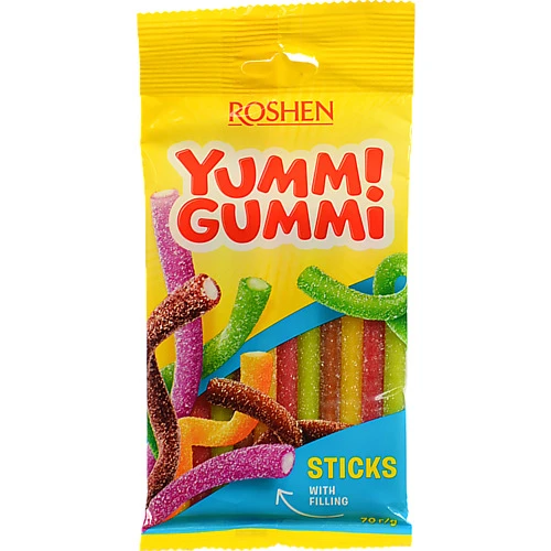 Цукерки желейні Roshen Yummi Gummi Sour Sticks - 70г