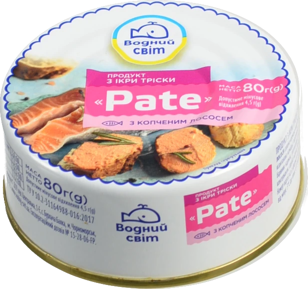 Паштет Водний Світ Pate з ікри тріски та копченого лосося 80г