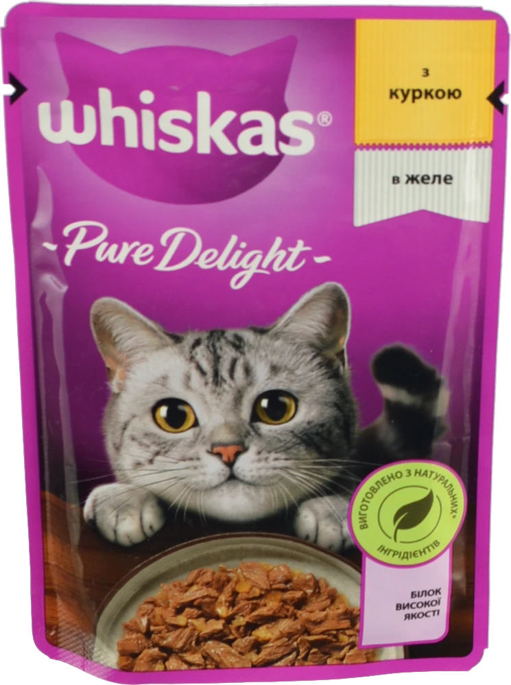Корм консервований для дорослих котів Whiskas Pure Delight з куркою в желе 85г