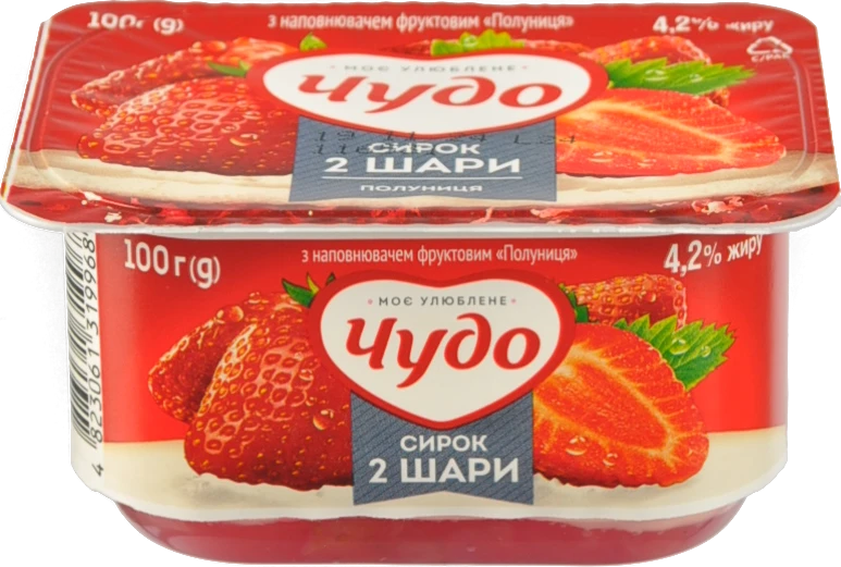 Сирок Чудо Полуниця 4,2% збитий двошаровий 100г
