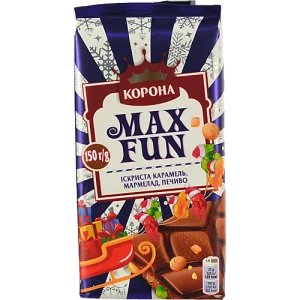 Шоколад молочний Іскриста карамель-мармелад-печиво Max Fun Корона м/у 150г