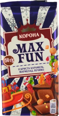 Шоколад молочний Іскриста карамель-мармелад-печиво Max Fun Корона м/у 150г
